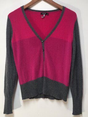 Apt. 9 Women L Sweater 100% Cashmere Pink Cardigan Button Up Colorblock Preppy